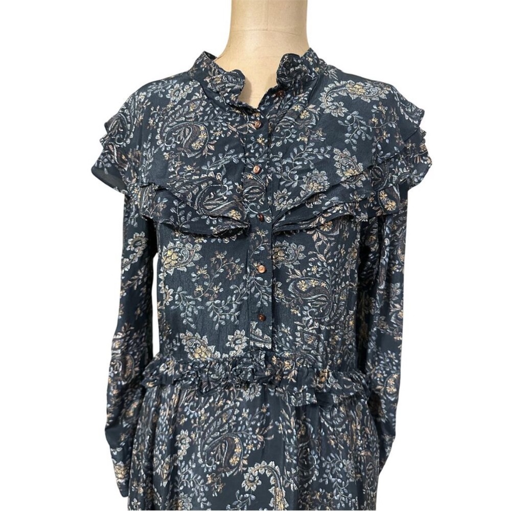 Nicholas Elsie Black Paisley Ruffle A-Line Long Sleeve Boho Mini Dress NWT - Picture 6 of 12